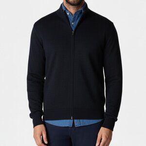 Brooks Brothers Merino Wool Full Zip Sweater Navy Blue Preppy Italian